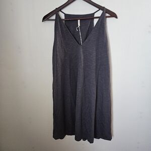 Lanston Dress Tank V-Neck Gray Casual Neutral Comfy Loose Fit Summer Travel